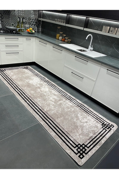 Geometric Gradient Chenille-Look Latex Non-Slip Base Stain-Resistant Fringeless Rug - Navy/Gray