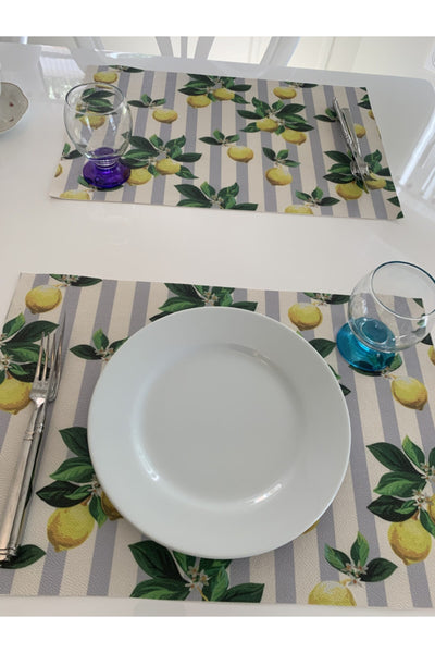 Set of 6 Grape Lemon Print Placemats - Style 14