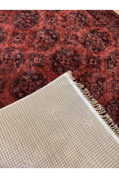 Sedef Şönil Görünüm Kilim Motif Lateks Kaymaz Taban Leke Tutmaz Saçaklı Eskitme Halı