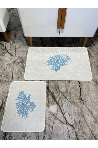 Mercan 2-Piece Latex Base Bathroom Mat Set (60x100 - 60x50) NAVY BLUE