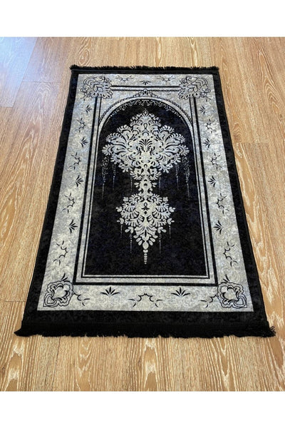 Seccade Saçaklı (lateks Taban) 75x125 Ebat - Siyah-gri