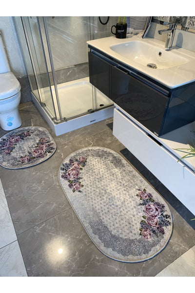 Lizbon Model 2-Piece Latex Base Bathroom Mat Set (60x100 - 60x50)