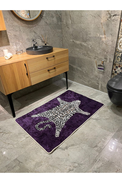 Leopard Pattern Washable 60x100 Single Bath Mat - Purple
