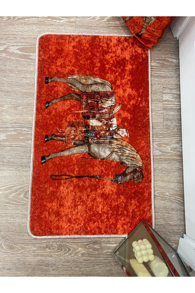 Horse At Desen Lateks Taban Kapı Önü Antre Giriş Paspas- Turuncu (EBAT 50X90)