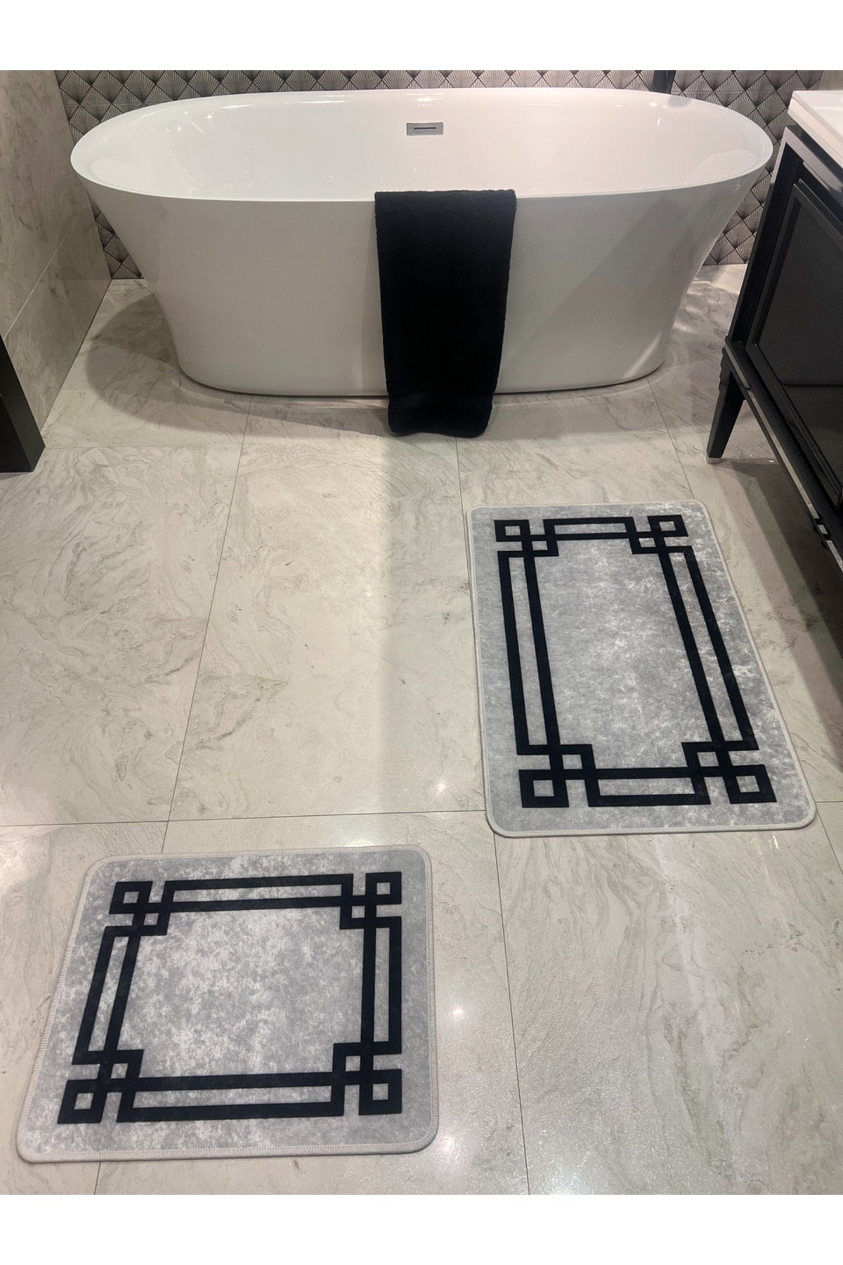 Latex Base (60X100 - 60X50) Double Bath Mat Set - MINK BROWN