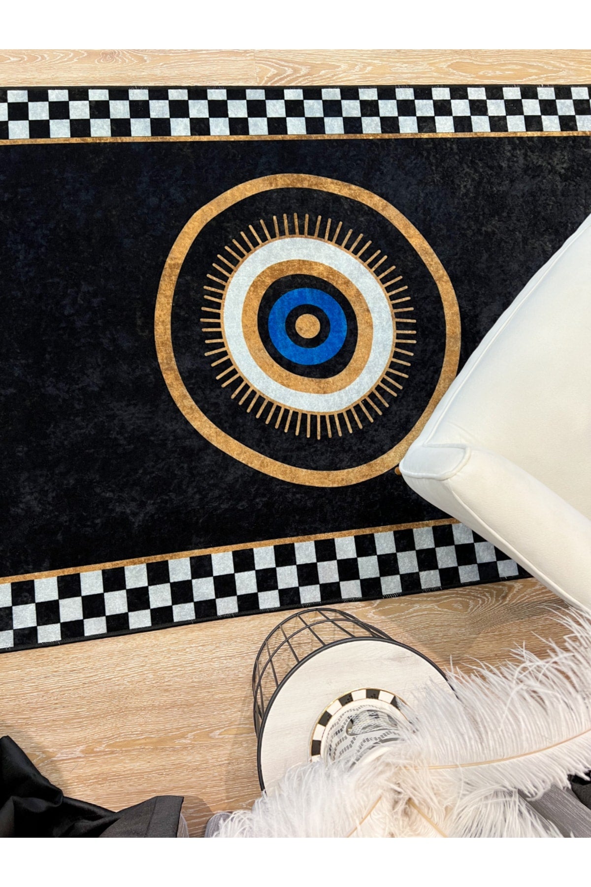 Checkered Pattern Leather Base Decorative Rug