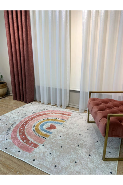 Gökkuşağı Desen Lateks Kaymaz Taban Leke Tutmaz Çocuk Halı