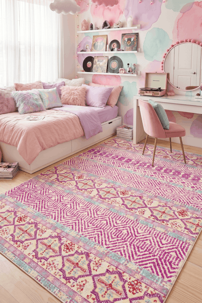 Washable Printed Burns Rug - Tribal Geometric Stripes