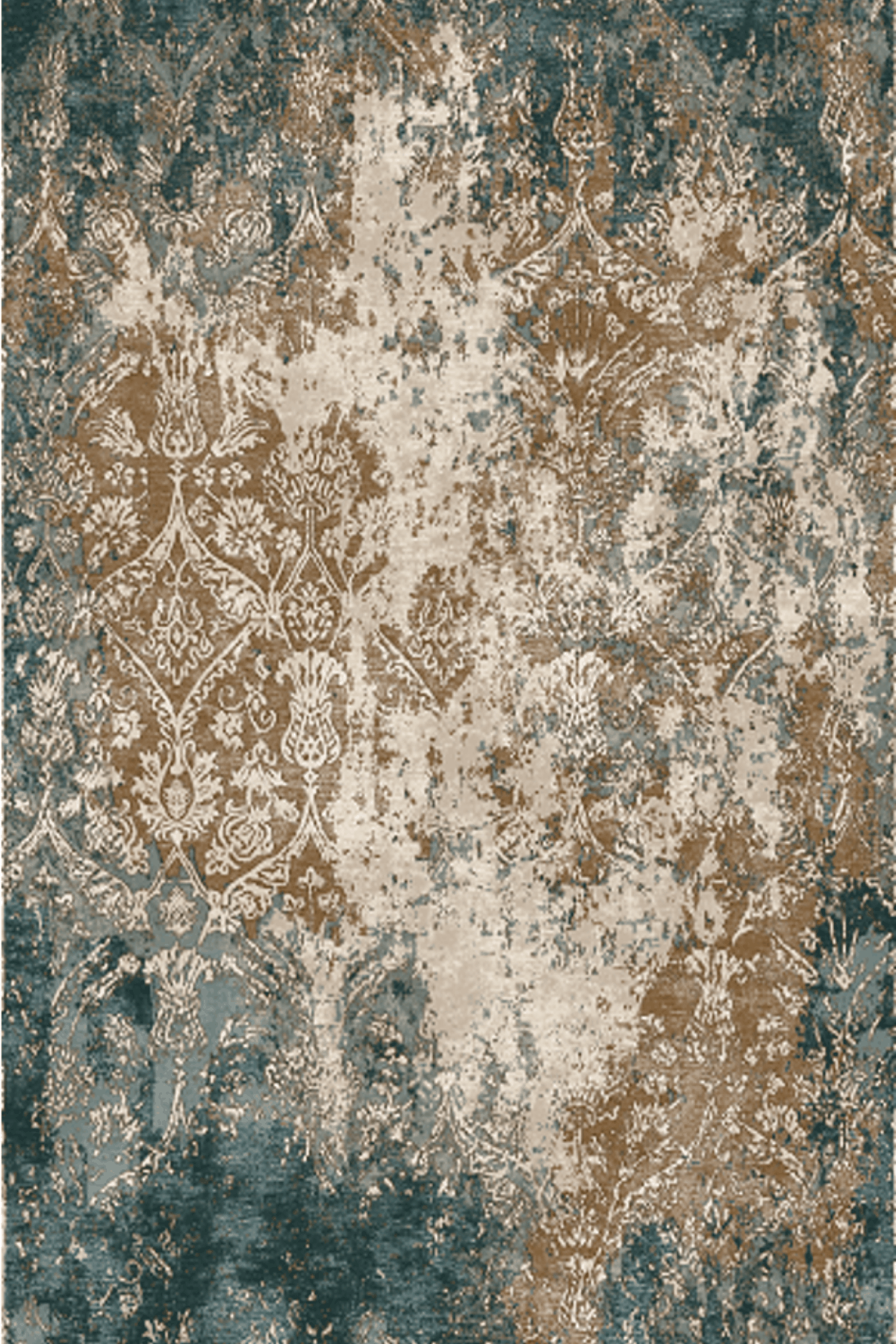 Washable Printed Derma Rug - Distressed Damask Style