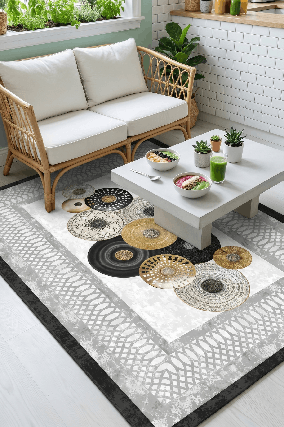 Washable Printed Gonzales Rug - Modern Abstract Disc Design