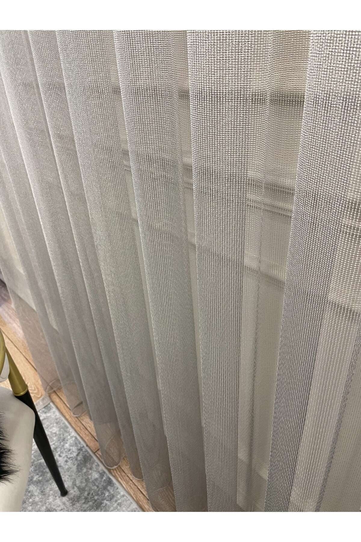 Modern Çizgili 1/2.5 Normal Pile - EKRU - KREM Renk Tül Perde