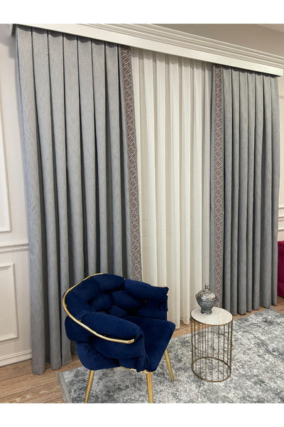 Jacquard 1/3 Dense Pleat Bordered Panel Print Blackout Curtain - Light Gray