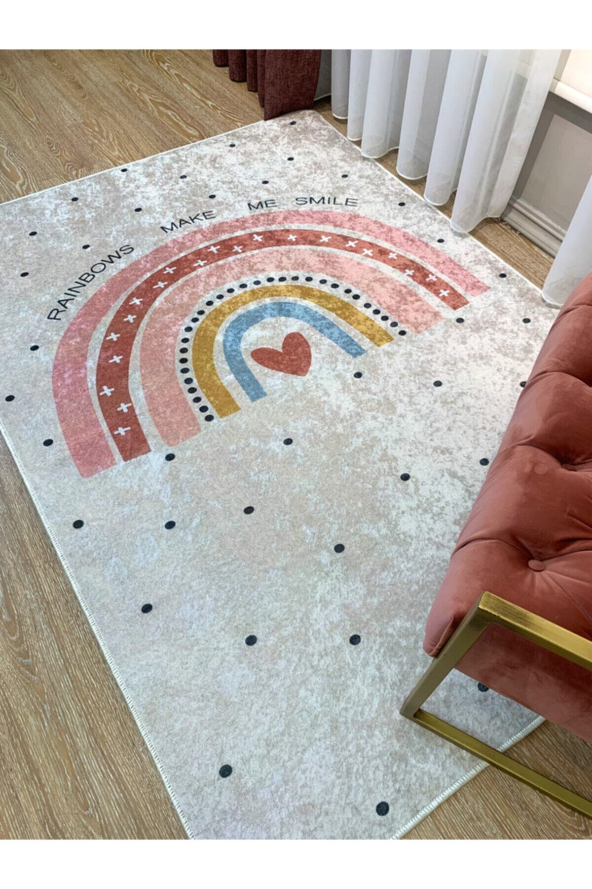 Gökkuşağı Desen Lateks Kaymaz Taban Leke Tutmaz Çocuk Halı