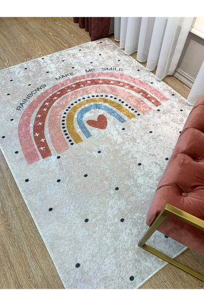 Gökkuşağı Desen Lateks Kaymaz Taban Leke Tutmaz Çocuk Halı