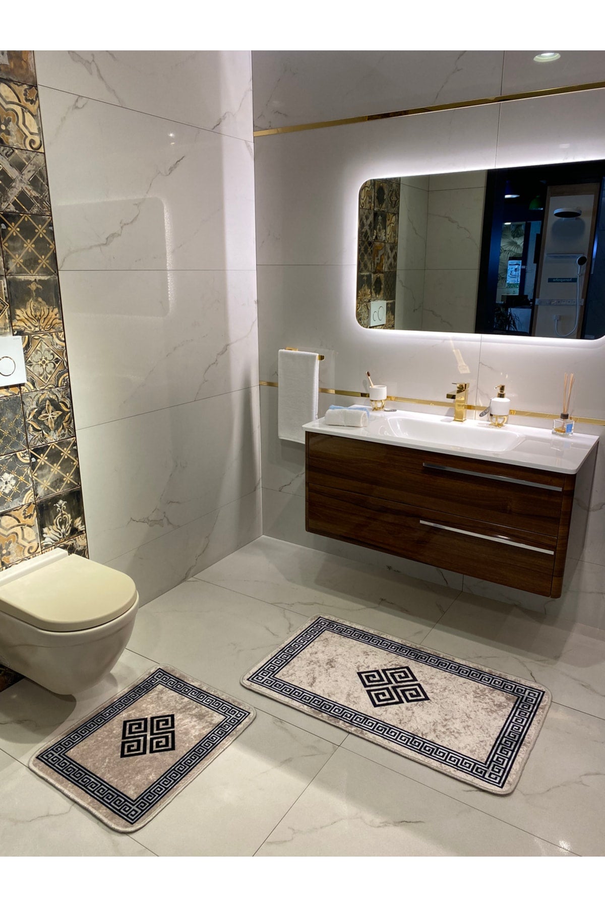 Losarina 2-Piece Latex Base Bathroom Mat Set (60x100 - 60x50) Gray