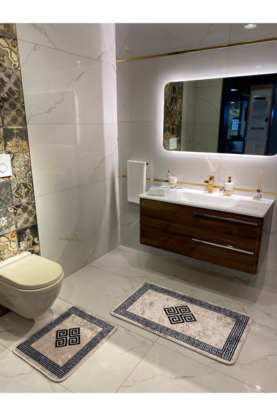 Losarina 2-Piece Latex Base Bathroom Mat Set (60x100 - 60x50) Gray