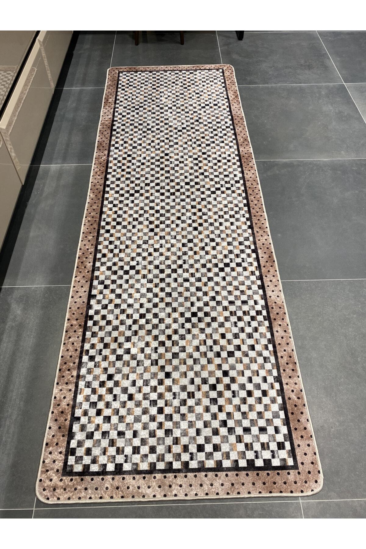 Robert Diamond Pattern Stain-Resistant Kitchen Runner Rug - Brown