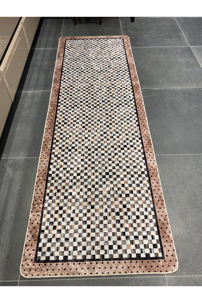 Robert Diamond Pattern Stain-Resistant Kitchen Runner Rug - Brown