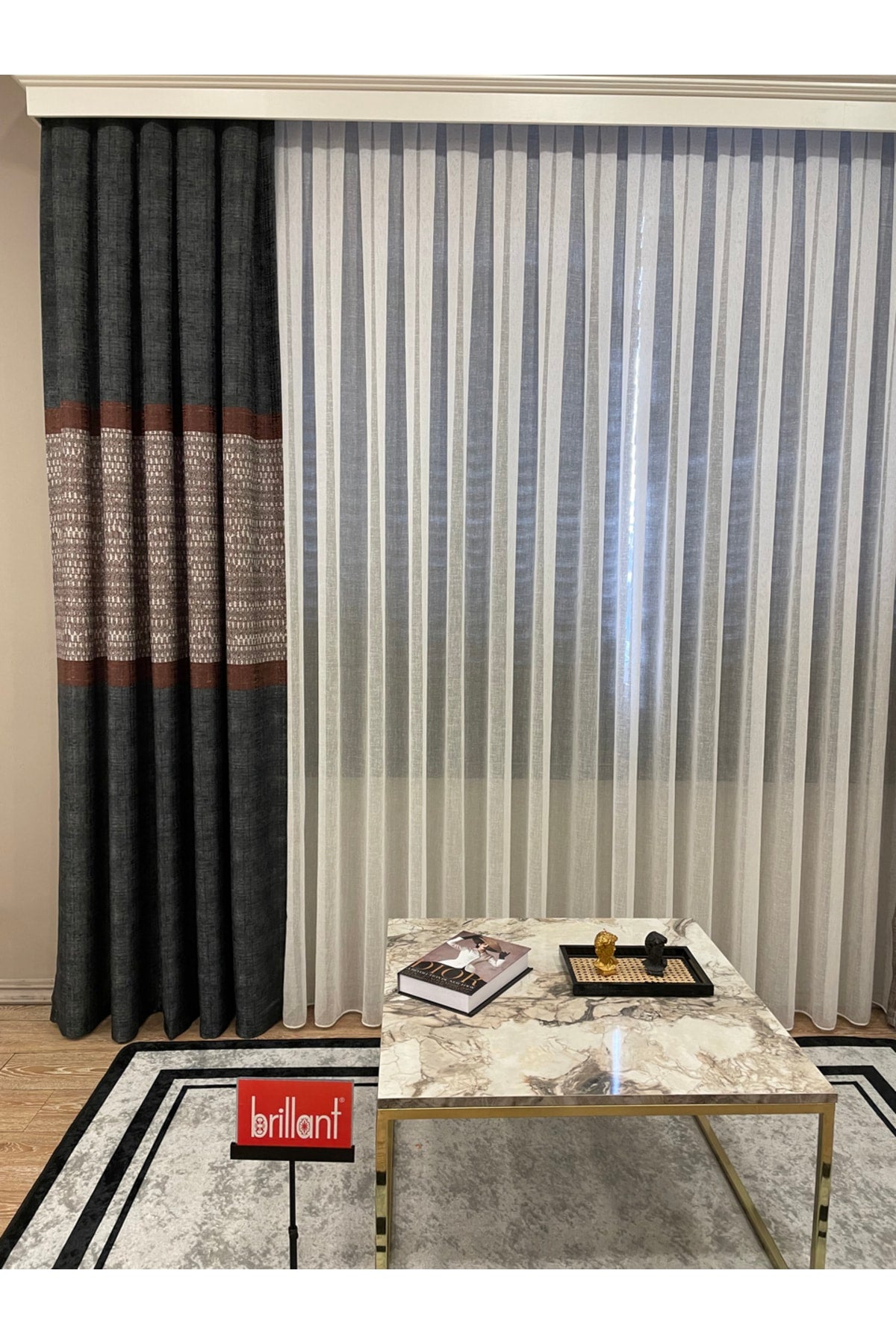 Keten Zemin Batik Desen 1/2,50 Pile Fon Perde - Antrasit Gri
