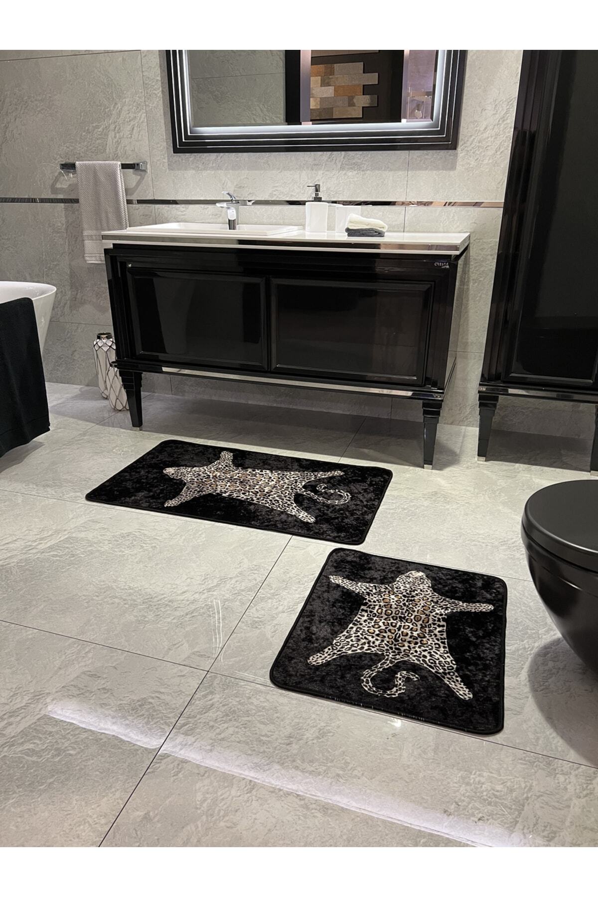 Set of 2 Leopard Print 60x100 - 60x50 Bathroom Rugs - Fuchsia