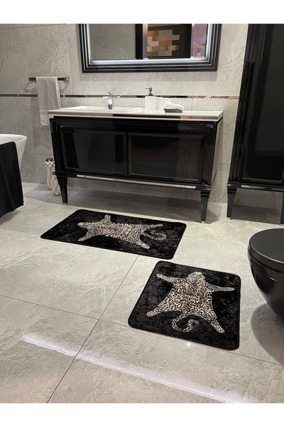 Set of 2 Leopard Print 60x100 - 60x50 Bathroom Rugs - Fuchsia