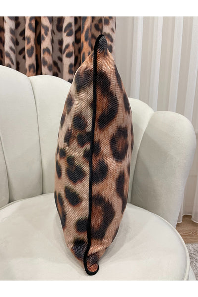 Leopard Pattern Linen-Look Piped Cushion Cover 45x45
