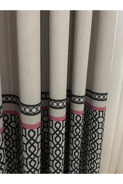 Keten Zemin Modern Geometrik Desenli 1/2,50 Pile Fon Perde