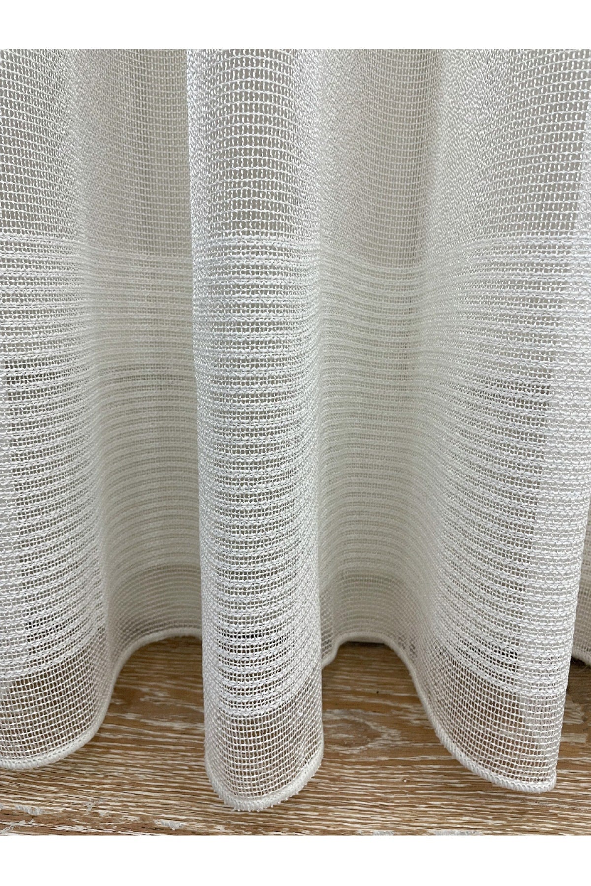 Modern 2-Row Banded Chainmail Look 1/2.5 Pleat - Ecru - Cream Sheer Curtain