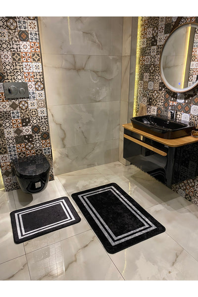 Tracy 2-Piece Latex Base Bathroom Mat Set - (SIZE 60X100 60X50) Black
