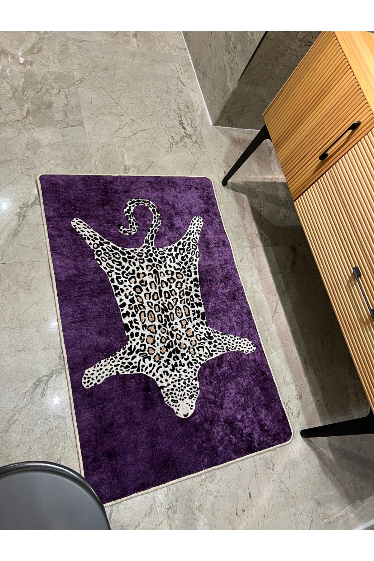 Leopard Pattern Washable 60x100 Single Bath Mat - Purple
