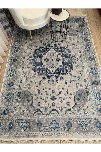 Aker Kilim Motif Latex Non-Slip Base Fringed Vintage Rug