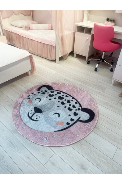 Animals Patterned Washable Kids Baby Rug - Pink