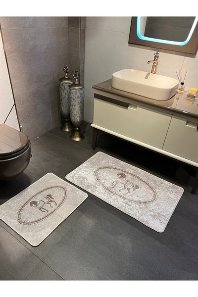 Black Horse Pattern 2-Piece Leather Base Bathroom Mat Set (60x100 - 60x50)