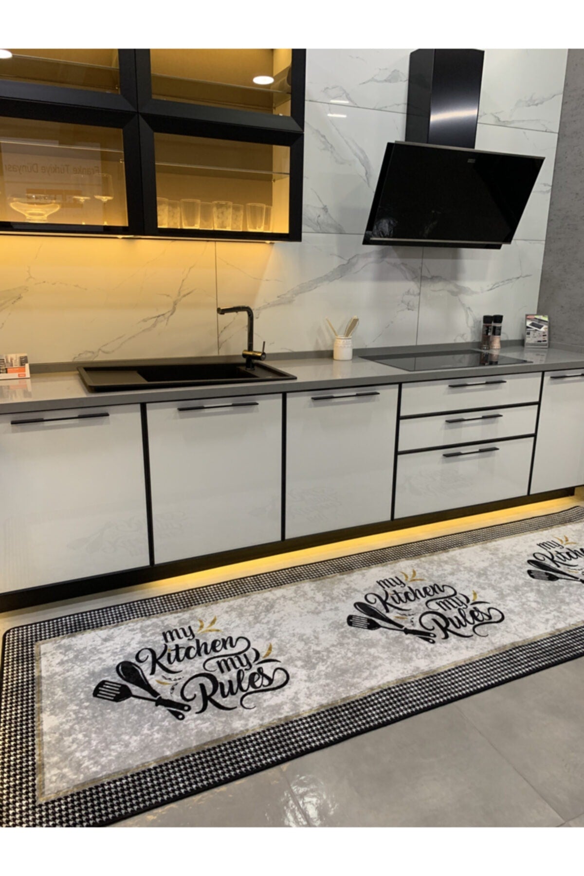Spoon Kitchen Desen Lateks Deri Taban Mutfak Halısı