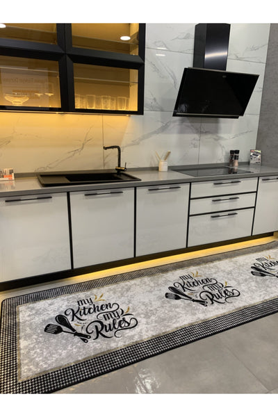 Spoon Kitchen Desen Lateks Deri Taban Mutfak Halısı