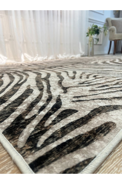 Zebra Print Round Black - Gray Decorative Rug