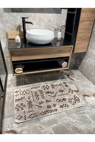 Ethnic Pattern Single Bath Mat - Beige (70x160)