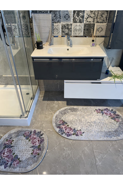 Lizbon Model 2-Piece Latex Base Bathroom Mat Set (60x100 - 60x50)