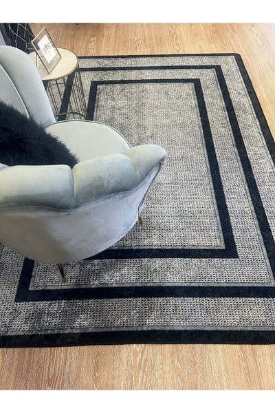 Jute Sisal Bordered Look Decorative Rug - Brown - Black