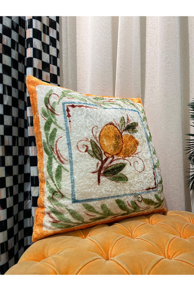 Kadife Desenli Kırlent Yastık Kılıfı (turuncu)