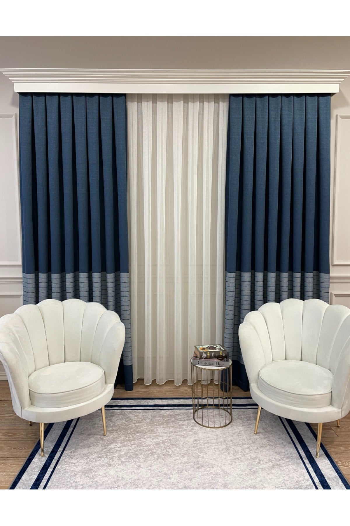 Jacquard 1/3 Dense Pleat Striped Modern Panel Print Blackout Curtain - Light Gray
