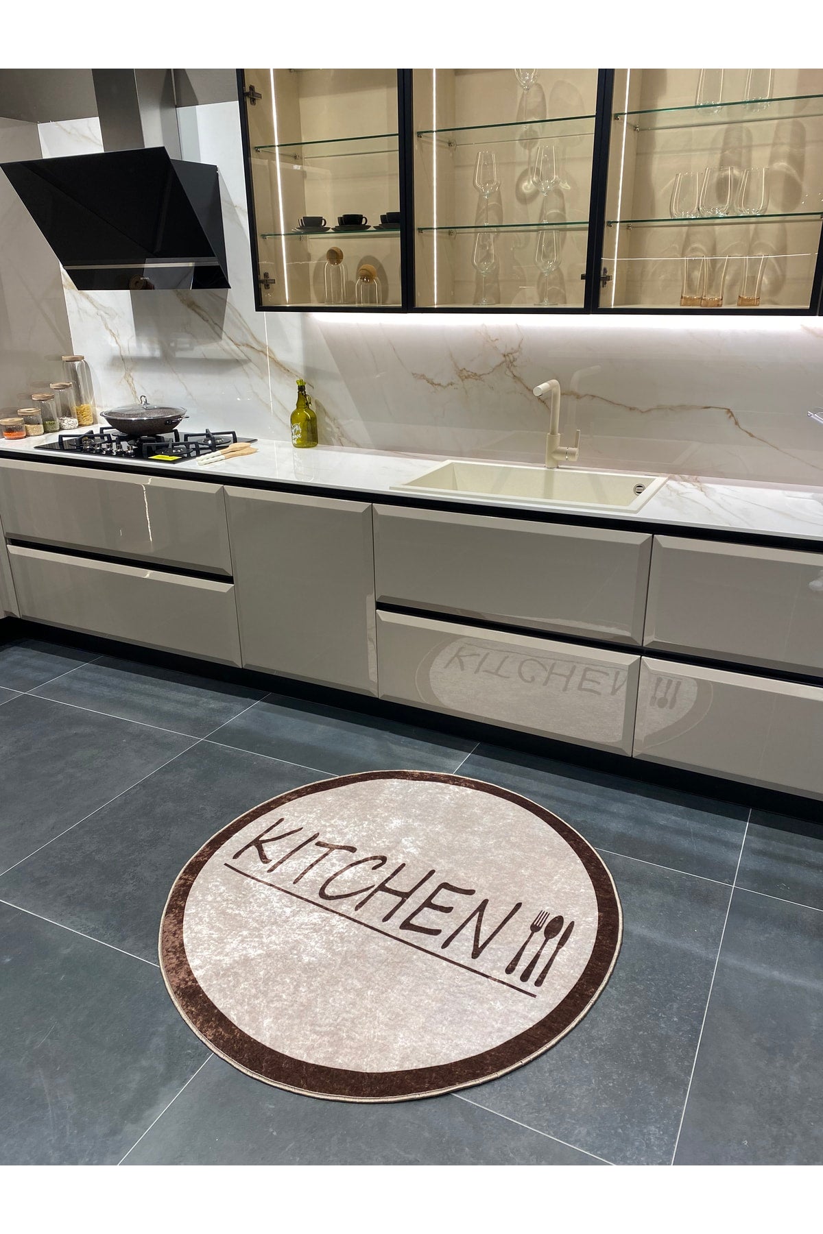 Latex Leather Base Fringed Kitchen Rug