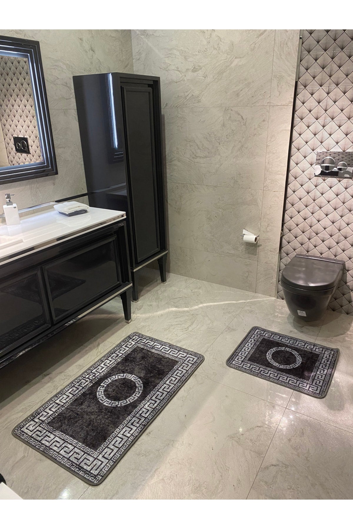 Robson 2'li Lateks Kaymaz Taban Banyo Paspas Takımı (60x100 - 60x50) Gri-krem