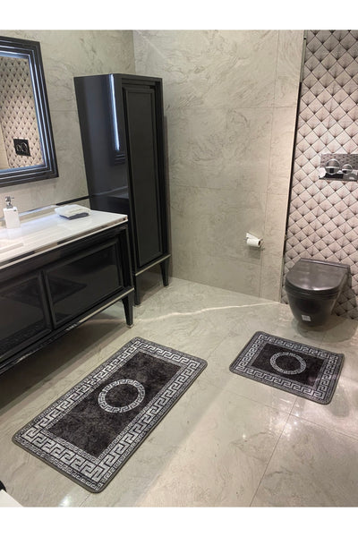 Robson 2'li Lateks Kaymaz Taban Banyo Paspas Takımı (60x100 - 60x50) Gri-krem