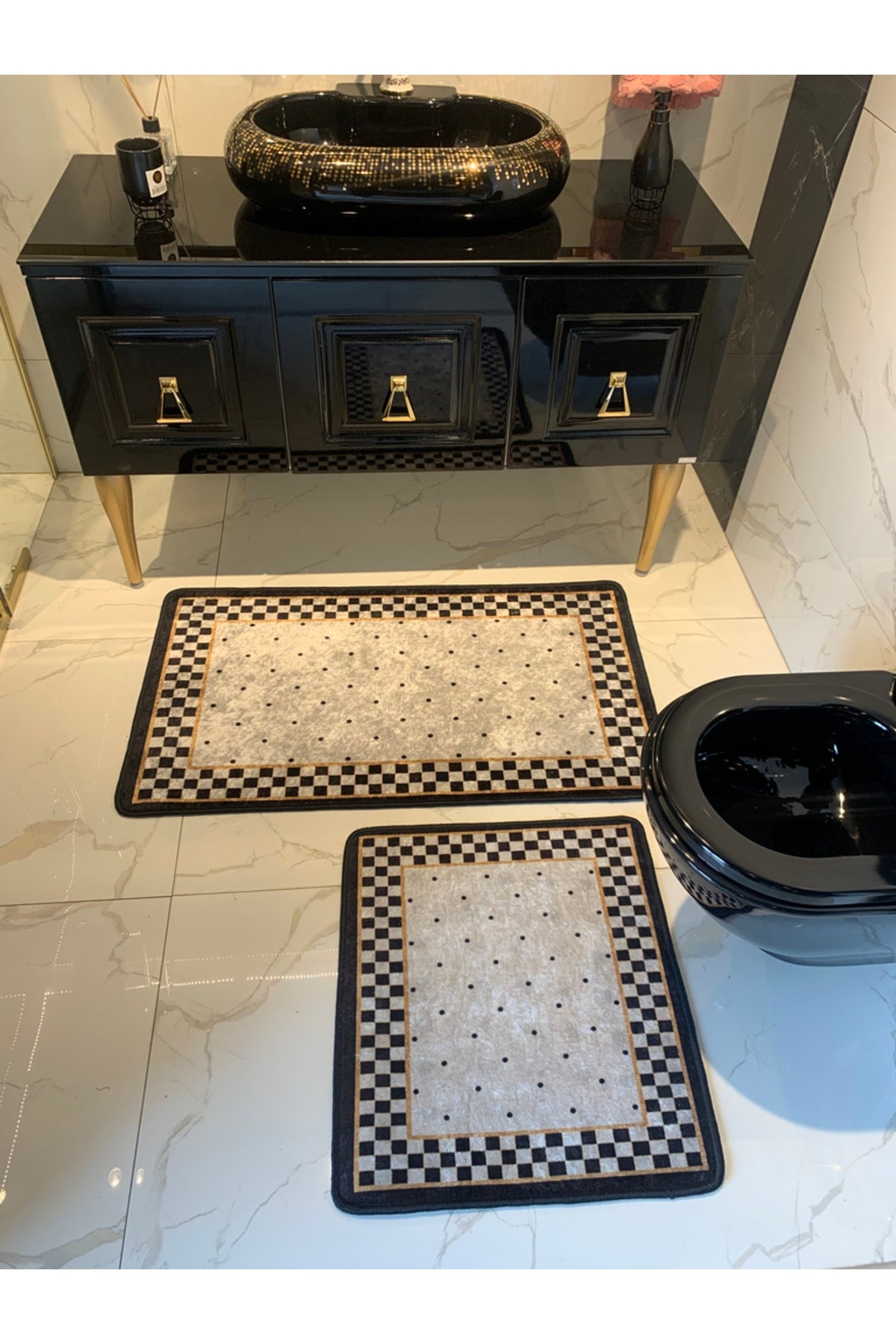 Rasel Model 2-Piece Latex Non-Slip Bathroom Mat Set Size (60X100 - 60X50)