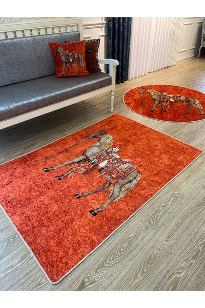 Horse Pattern Latex-Backed Round Rug