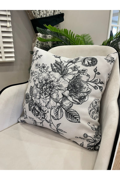 Çiçek Desenli Keten Görünümlü Kırlent Yastık Kılıfı Gül Kurusu 45x45