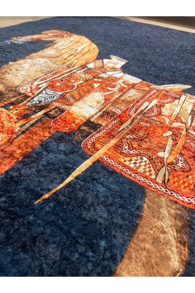 Horse Pattern Latex-Backed Round Rug