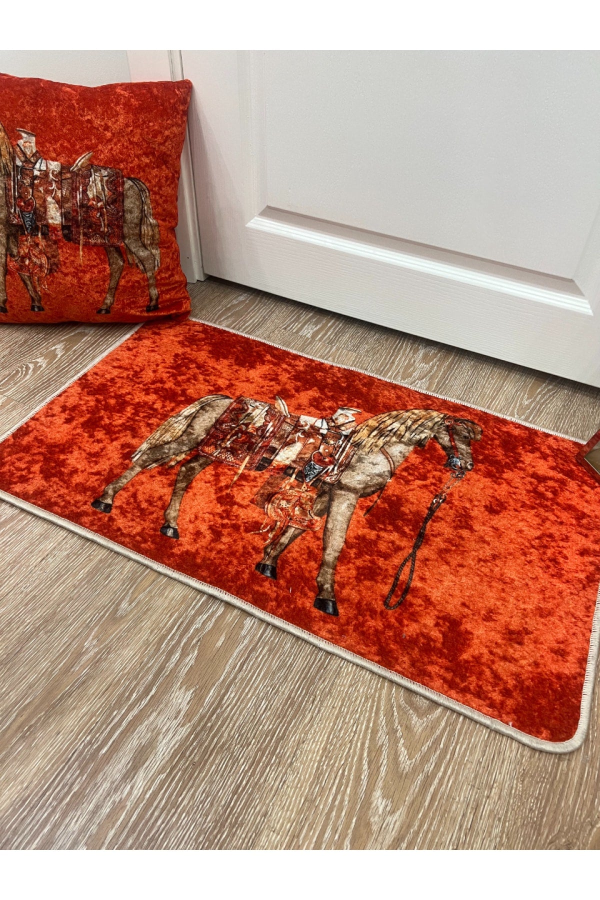 Horse At Desen Lateks Taban Kapı Önü Antre Giriş Paspas- Turuncu (EBAT 50X90)
