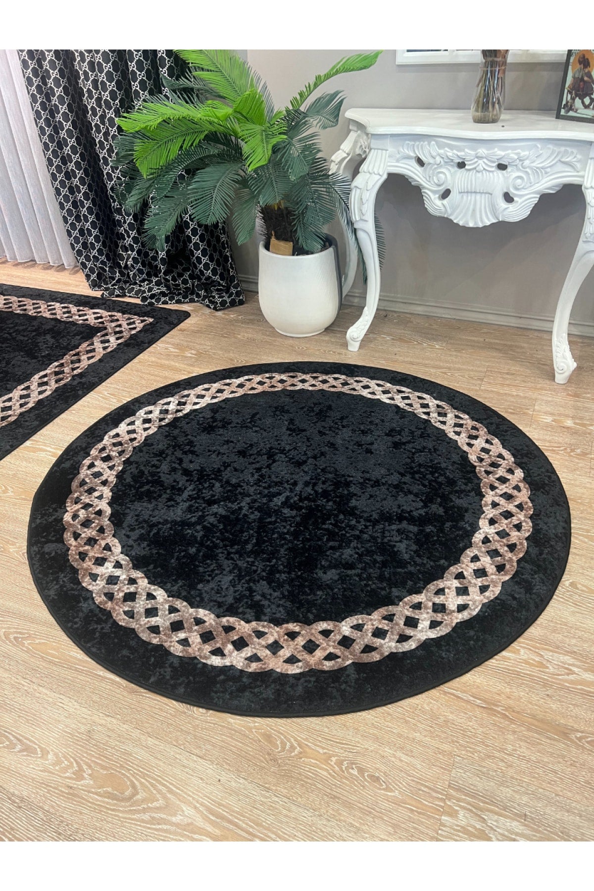 Chain Patterned Gray - Black Decorative Rug